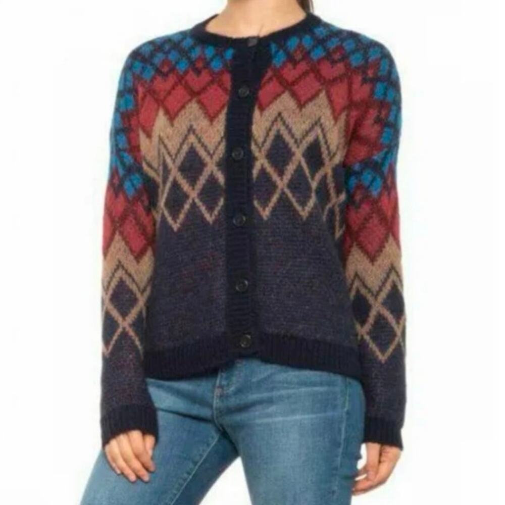 Elsamanda X Anthropologie Women's Mohair Alpaca Blend Argyle Cardigan Sweater M